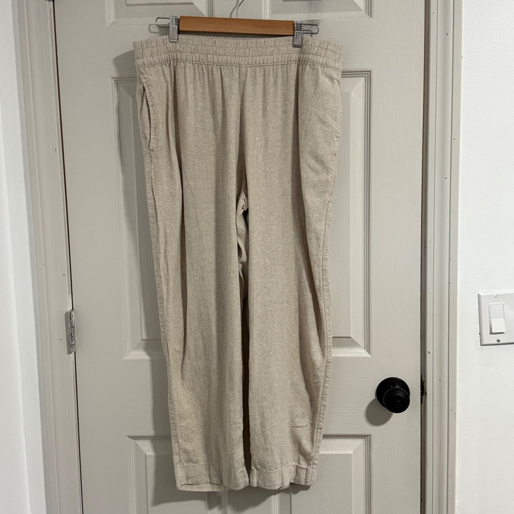 Old‎ Navy Straight Leg Pants Womens Large Cropped Beige Linen Coastal Grandma